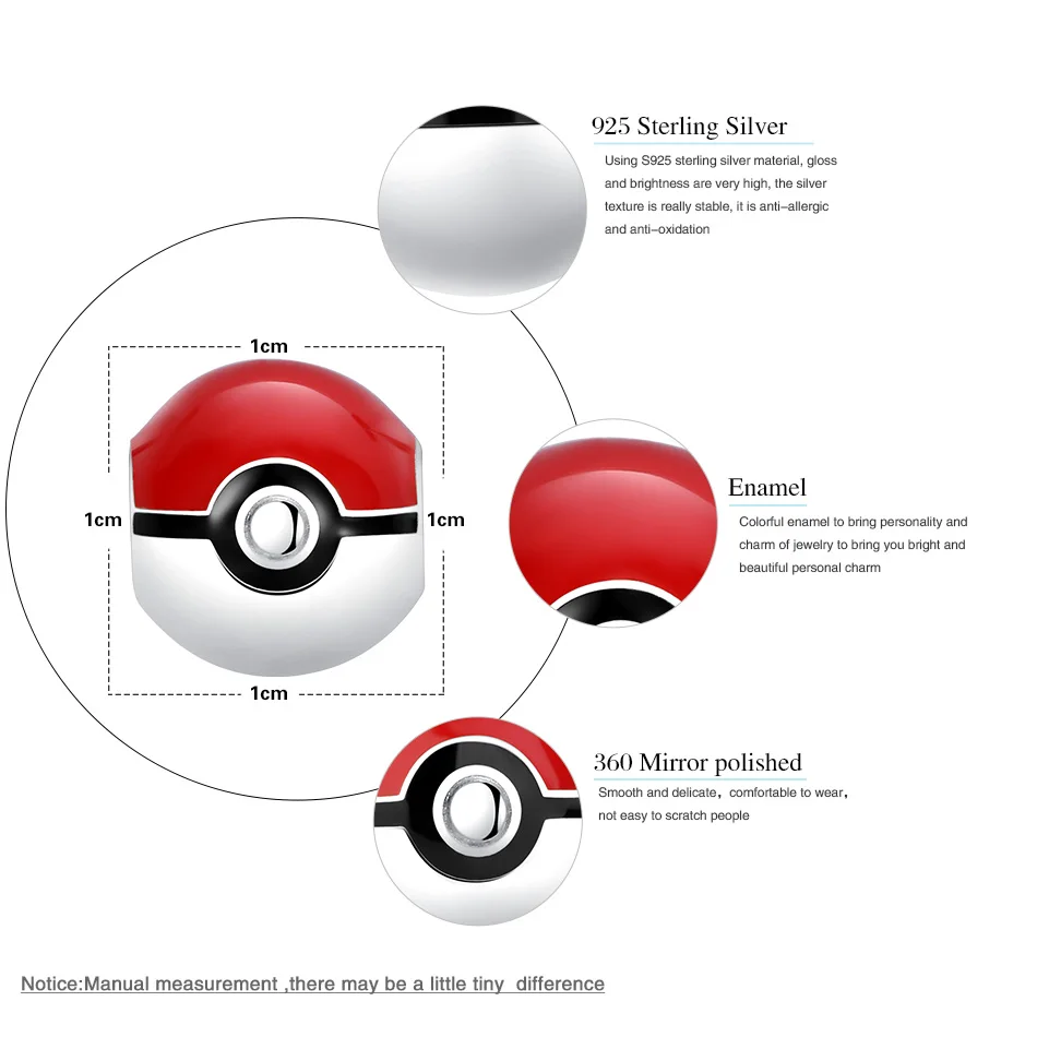 FOREWE Оригинальные Серебряные шармы в форме покебола для браслета Pandora красные