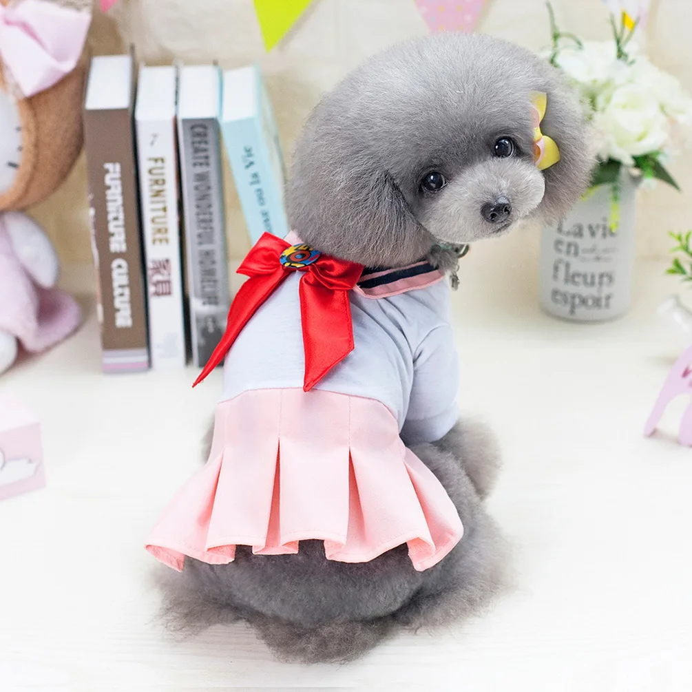 2018 New Sailor School Uniform Dress for Small Dog/Cat Girl Bow Pleated Skirt Puppy Clothes (Size XS-XL all Pet) | Дом и сад