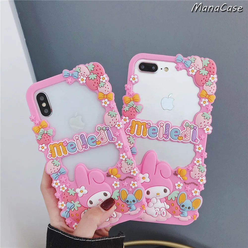 Милый 3D японский Мелодия клубника рамка чехол для телефона для iPhone 11 Pro Max X XS MAX XR 6 6s 7 8 Plus для силикагель задняя крышка чехол s