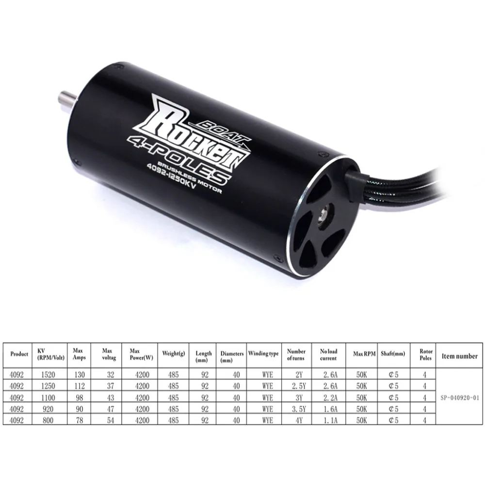 Фото 4-полюсный Бесколлекторный двигатель SURPASS HOBBY Rocket 4092 1520KV 1250KV для самостоятельной сборки, для радиоуправляемой лодки 1000 мм (или выше) №2