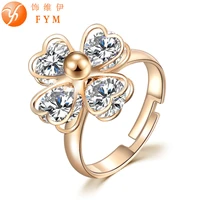 new classic luxury fashion ring 4 valve flower gold color crystal adjusted ring women cz diamond finger rings for party wedding