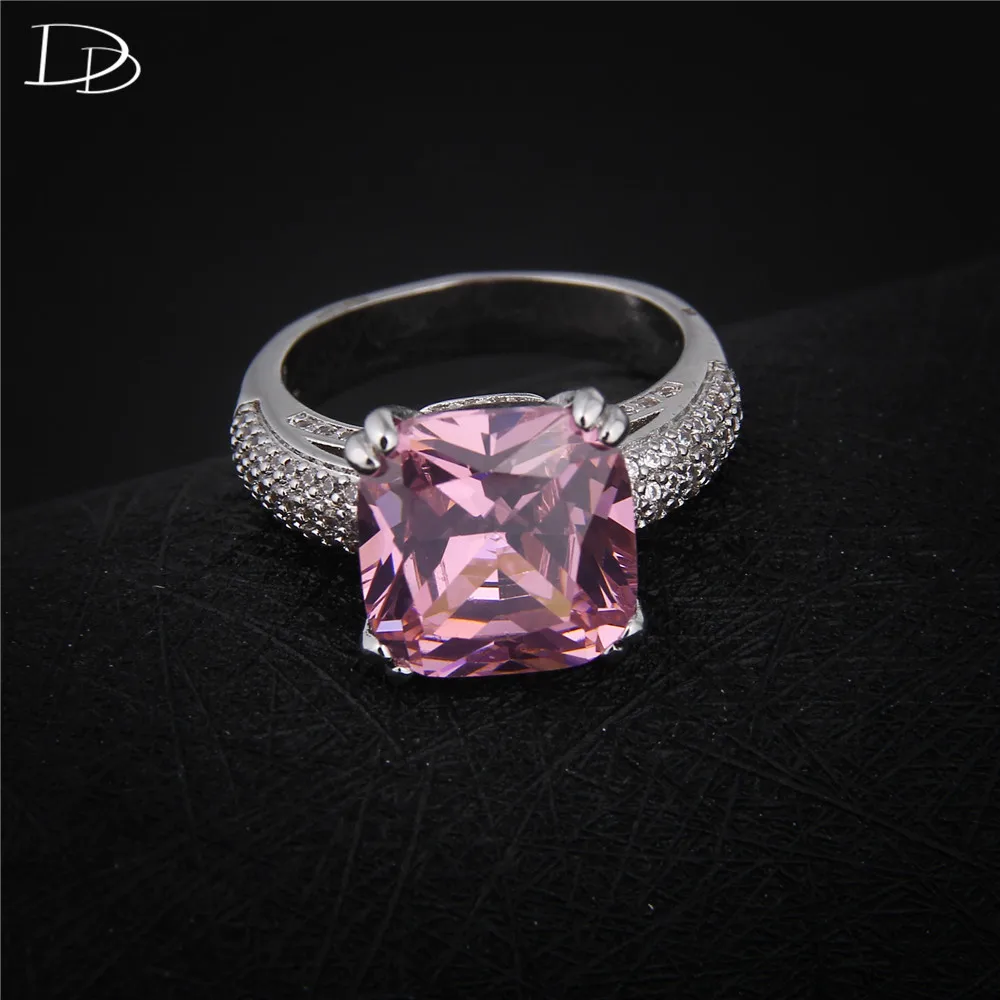 Женские кольца с большим розовым цирконием из стерлингового серебра 925 пробы