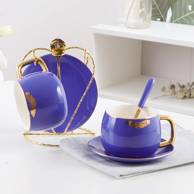 2-piece set Blue Модный набор кофейных чашек с принтом губ, фарфоровый набор чайных чашек из костяного фарфора, Набор чашек и блюдцев, чайные вечерние стаканы, свадебные подарки - Цвет: 2-piece set Blue