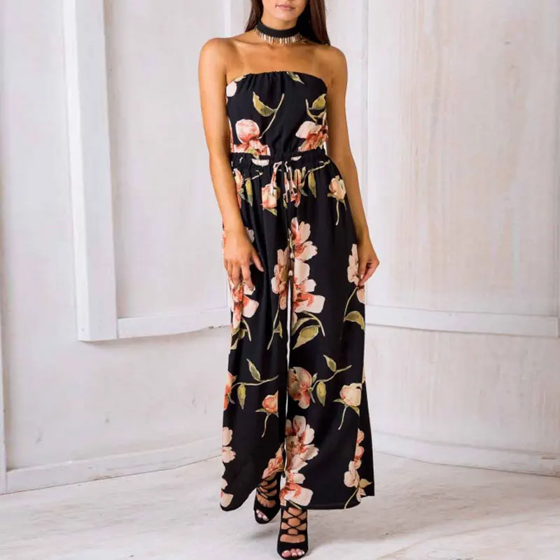 Женский пляжный комбинезон с открытыми плечами и цветочным принтом|Женские