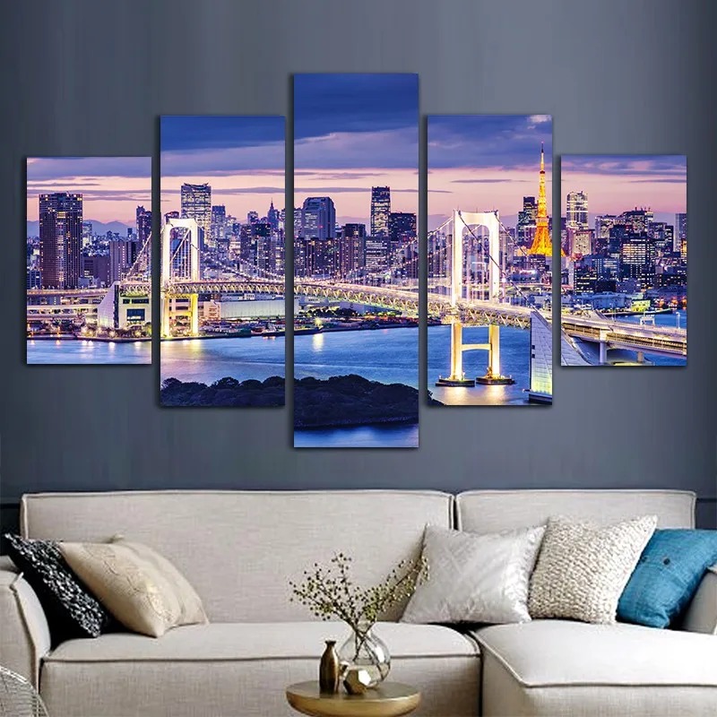 Бесплатная доставка 5 шт. обои Токийский залив картина маслом на холсте Картина