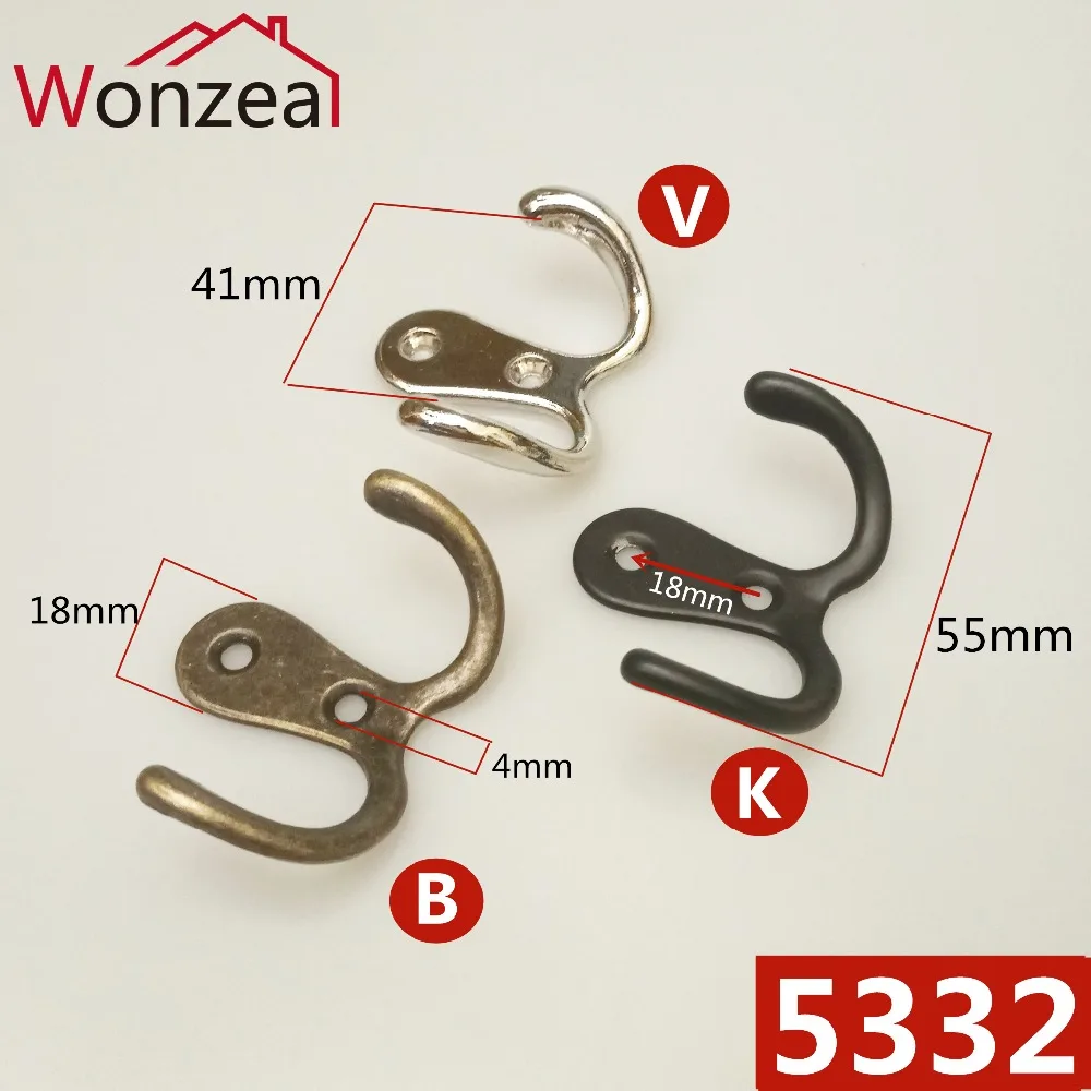 5 шт цинкового сплава крюк для ванной двойной зубец Крюк настенный Ретро вешалки