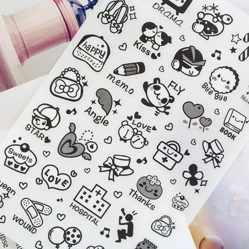 

(6 шт./лот) Kawaii Life наклейка с логотипом черно-белые декоративные канцелярские наклейки Скрапбукинг DIY дневник альбом Stick Lable