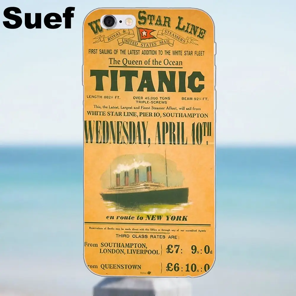 Suef TPU оптом для iPhone X 4 4S 5 5S 5C SE 6 6S 7 8 Plus Samsung Galaxy A3 A5 J1 J3 J5 J7 2016 2017 Titanic White Star Line|for