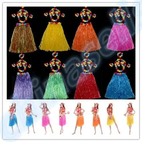 12sets 60CM 6PCS/set Plastic Fibers Women Grass Skirts Hawaiian Hula Skirt set cheerleaders costumes Ladies Dress Up
