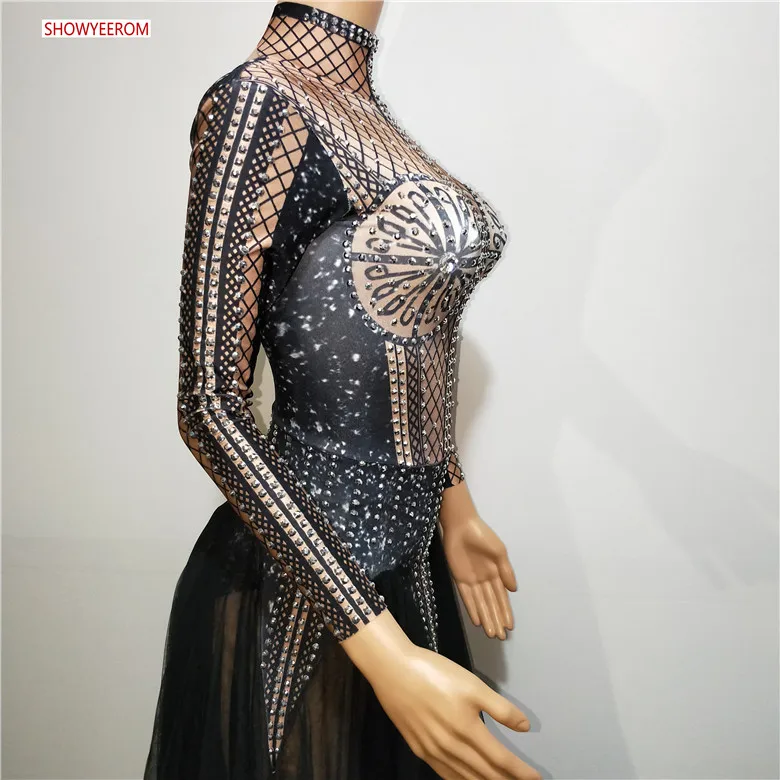 Длинное Сетчатое платье для поезда эластичное танцевальное выступлений одежда