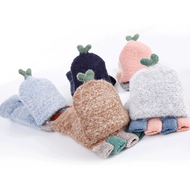 

Women Fashion New Warm Cashmere Wool Gloves Lady Multi-use Patchwork Sweet Coldproof Winter Soft Thermal Fingerless Mittens