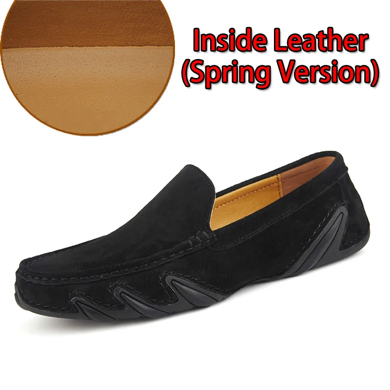 Black Leather Модные брендовые мужские повседневные лоферы; замшевая кожаная мужская повседневная обувь; водонепроницаемые Мокасины без шнуровки для мужчин; мокасины; chaussure homme; размеры 38-47 - Цвет: Black Leather