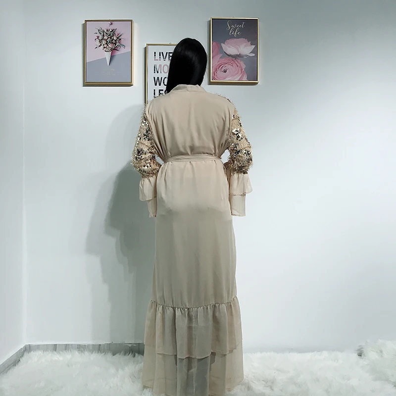 Sequin кимоно с бахромой Abaya Дубай Кафтан Ислам Мусульманский хиджаб платье Абая для