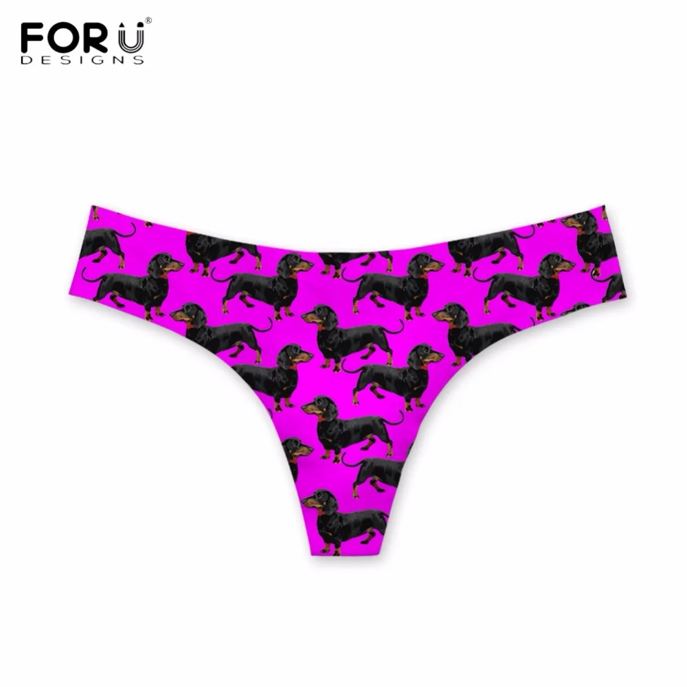 FORUDESIGNS/модные красные сексуальные стринги женские милая собака принт "Такса" для девочек летние трусики Повседневное дышащие Бесшовные краткое стринги