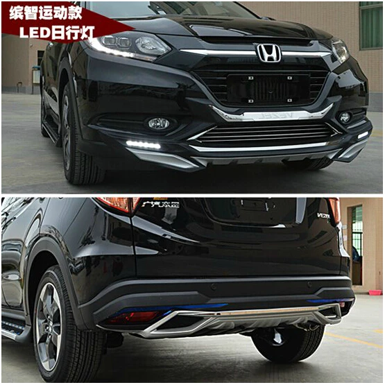 Подходит для Honda VEZEL HR-V HRV- светодиодный передний+ задний бампер рассеиватель бамперов защита для губ Защитная противоскользящая пластина светодиодный ABS хром