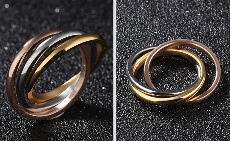 Высококачественное модное гладкое трехкруговое кольцо из нержавеющей стали
