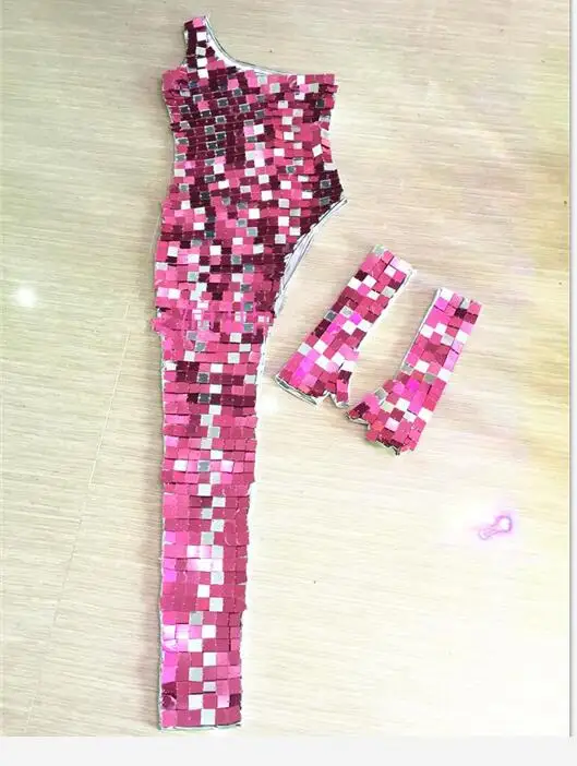 Pink Блестящий зеркальный комбинезон, отражатель, серебряные блестки, комбинезон, сексуальный, бар, DJ, певец, DS, костюм, танцор, ночной клуб, роскошный наряд - Цвет: Pink