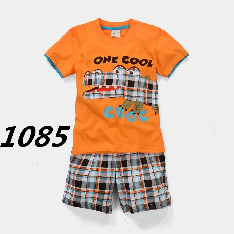 Newest Yellow Dino Boy Clothes Set Children T-Shirt Plaid Pant Suit Kids Outfit 100% Cotton Tops Panties 2 -7 Year Clothing | Детская
