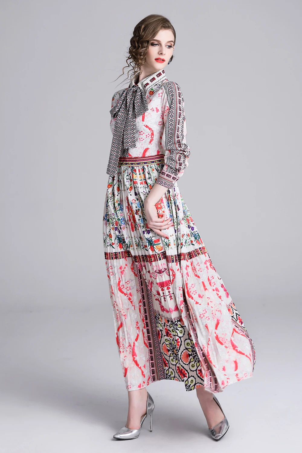 Женское модельное Платье макси с цветочным принтом повседневное праздничное