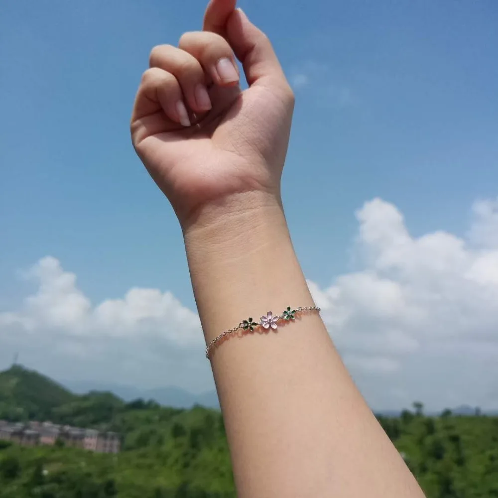 Todorova Pink Green Drop Glaze Daisy Flower Bracelets Female Link Chain Wedding Bracelet Bangle for Women | Украшения и