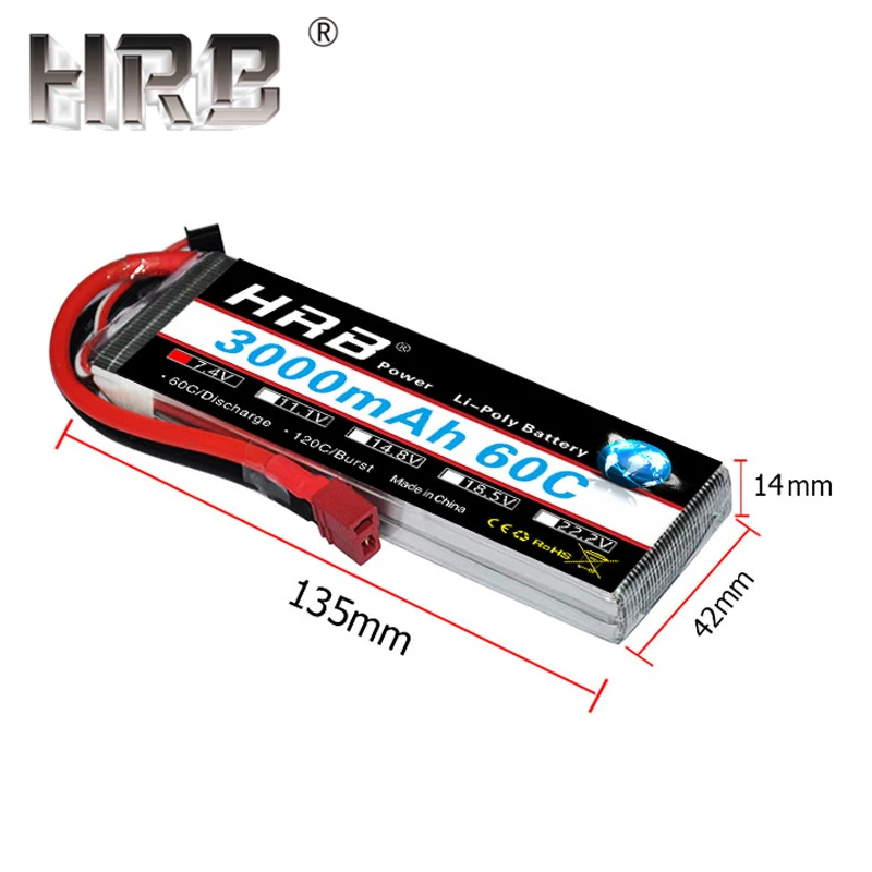 HRB 7,4 V Lipo аккумулятор 3000mAh 60C 2S XT60 коннекторы 11,1 V 3S T Deans 14,8 V 18,5 V 22,2 V 4S 5S 6S для самолета дрона автомобиля RC запчасти