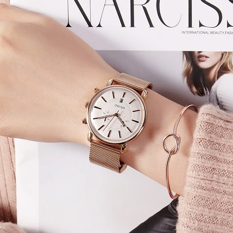 Лидирующий бренд Для женщин подарок Bling Кварцевые часы Мода Повседневное женские