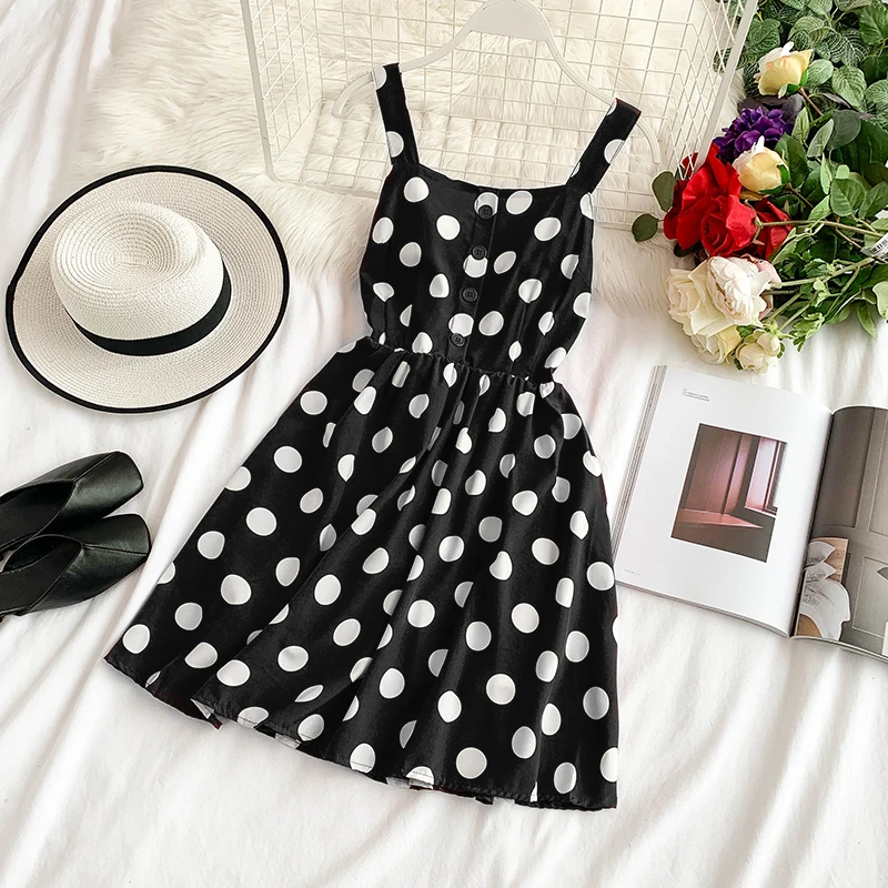 Женское шифоновое платье ALPHALMODA летнее популярное в горошек на бретелях