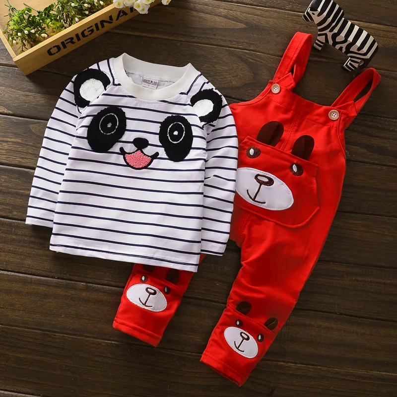 New Fashion Flying Bear Autumn Winter Baby Rompers Set for Boys Cotton Long Sleeve Tops Overalls Newborns Ski Suits Children |