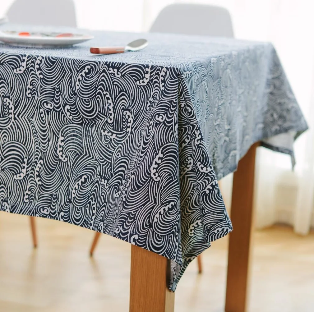 Недорогая скатерть в японском стиле с рисунком морских волн|table cover|table clothtable cloth