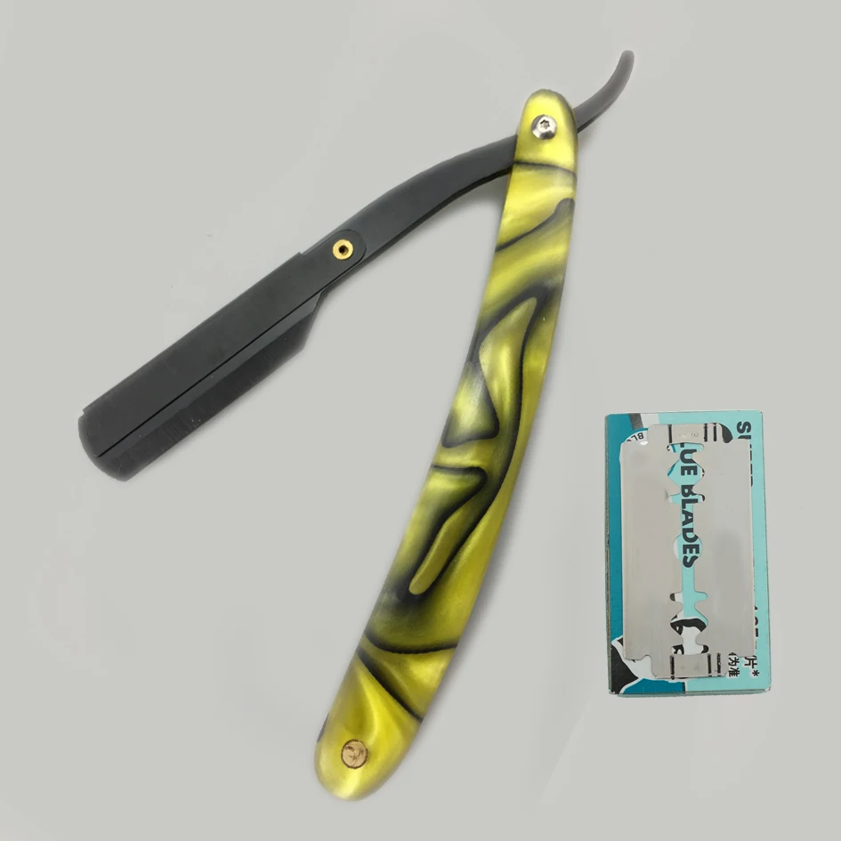 razor and blade Классическая мужская портативная бритва с лезвием, синие бритвы с акриловой ручкой, парикмахерский нож для волос, бритва для бровей, бритва - Цвет: razor and blade