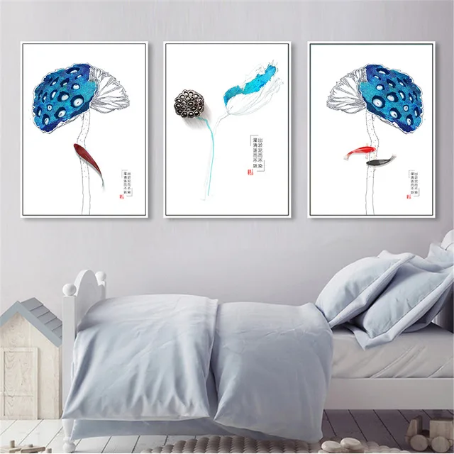 Скандинавские минималистичные китайские плакаты с изображением лотоса картины