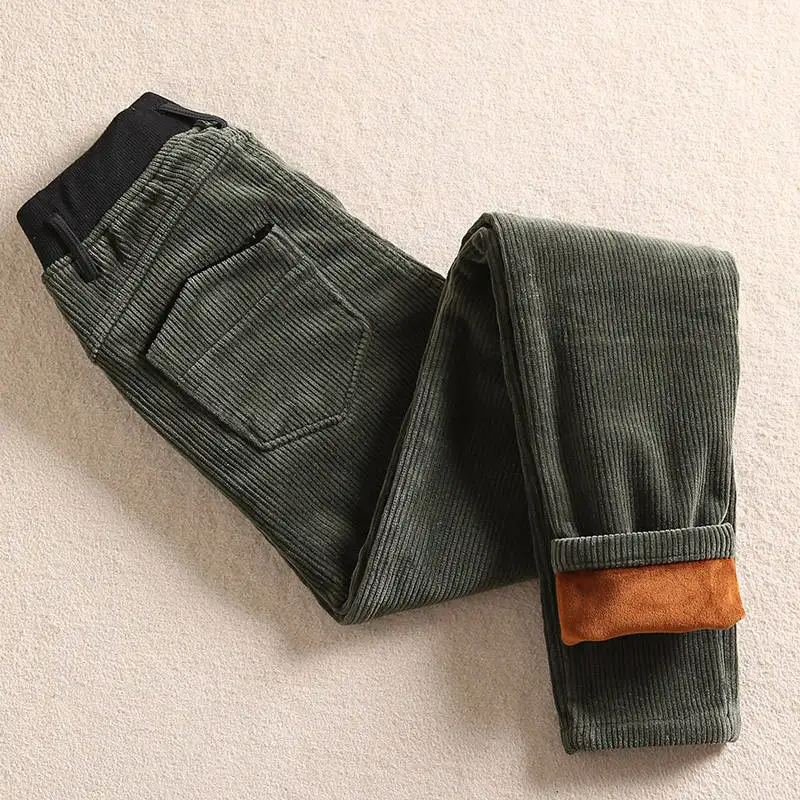 green plus velvet Длинные повседневные женские брюки с высокой талией; сезон осень-зима; бархатные утепленные вельветовые брюки; женские теплые шаровары; спортивные брюки; C4720 - Цвет: green plus velvet