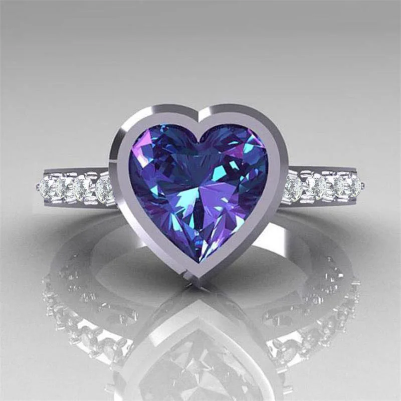WYJZY New heart-shaped purple crystal micro-inlaid zircon ring ladies classic jewelry fashion creative casual wear | Украшения и