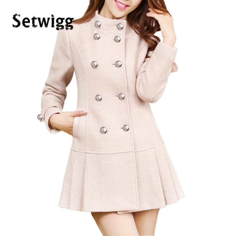 SETWIGG Женское зимнее двубортное кашемировое платье пальто со стоячим воротником