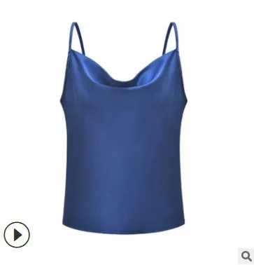 navy blue tank Luzuzi Клубные атласные Женские однотонные топы на тонких бретельках летние майки рубашки с открытой спиной однотонные сексуальные Повседневные базовые Топы Плюс Размер - Color: navy blue tank