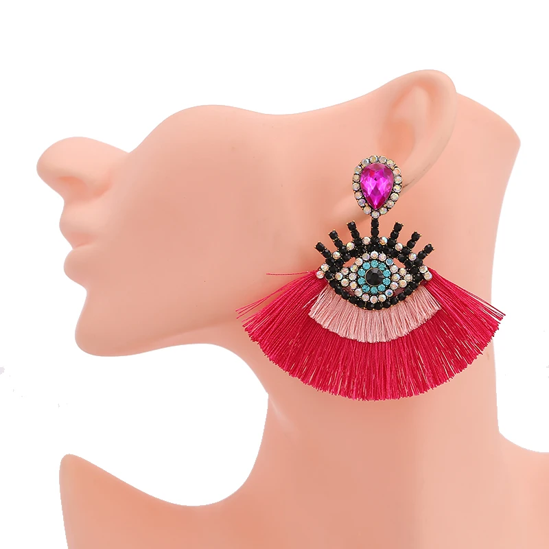 Sehuoran, женские серьги с кисточками, Винтажные серьги, Геометрическая подвеска в виде глаз, Висячие массивные серьги, серьги с бахромой, разноцветные
