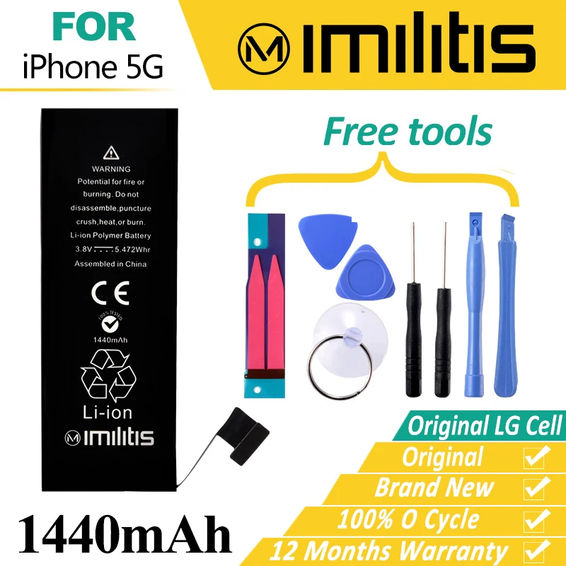 100% Оригинальные imilitis Батарея для iPhone 5 Bateria Замена г 1440 мАч с Инструменты