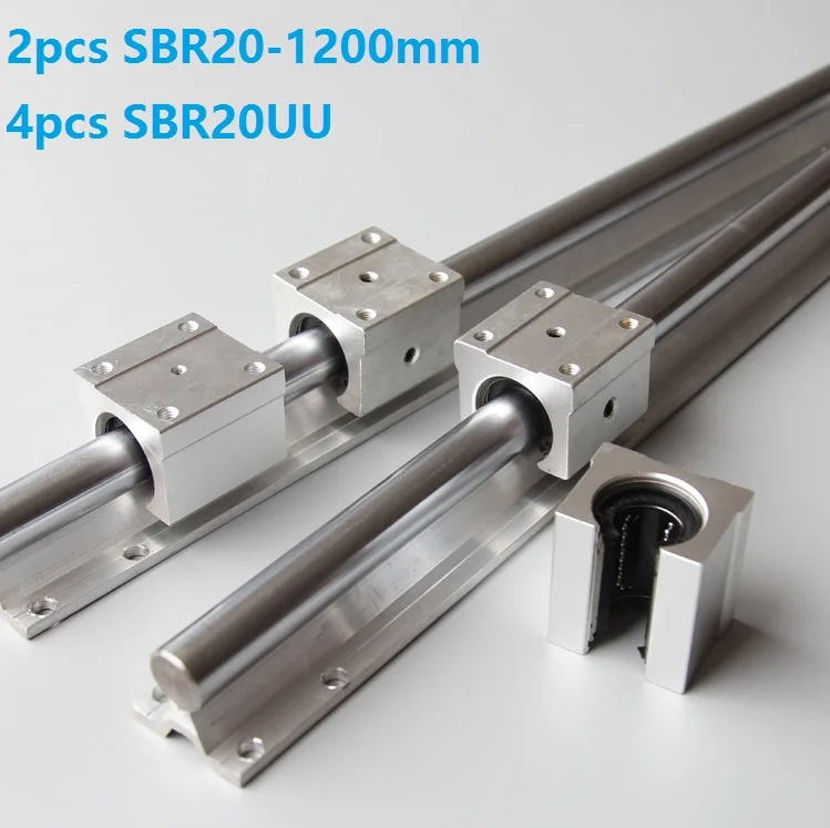 2 шт. SBR20 20 мм 1200 Поддержка линейной направляющей рельсы + 4 SBR20UU линейные