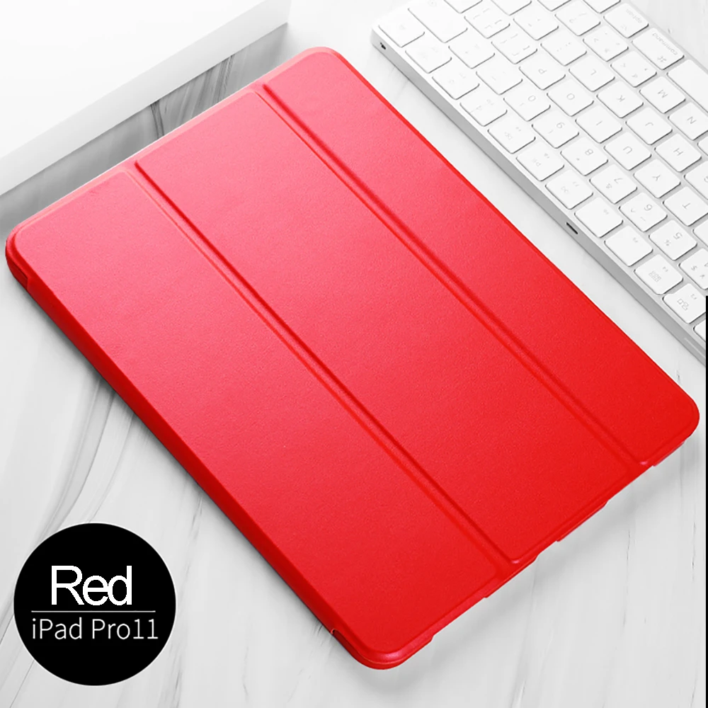 Красный Умный Магнитный чехол для нового iPad Pro 11, мягкий чехол из искусственной кожи, трехслойный чехол-подставка для iPad Pro 11, чехол с функцией автоматического сна - Цвет: Красный