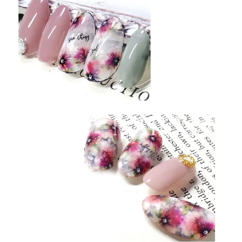 1 Sheet Dye Flower 3D Nail Art Stickers Colorful Floral Nail Stickers Nail Decals Adhesive Sticker Tattoo Slides images - 6