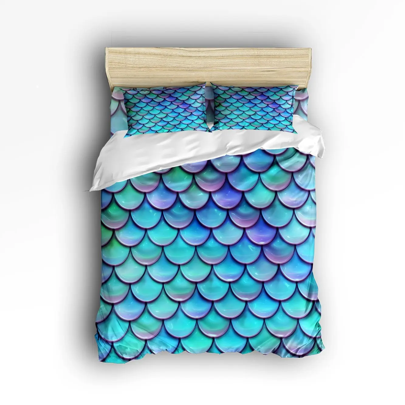 Twin Size Bedding Set- Fish Scales Purple Blue Duvet Cover Set Bedspread for Children/Kids/Teens/Adults 4 Piece | Дом и сад