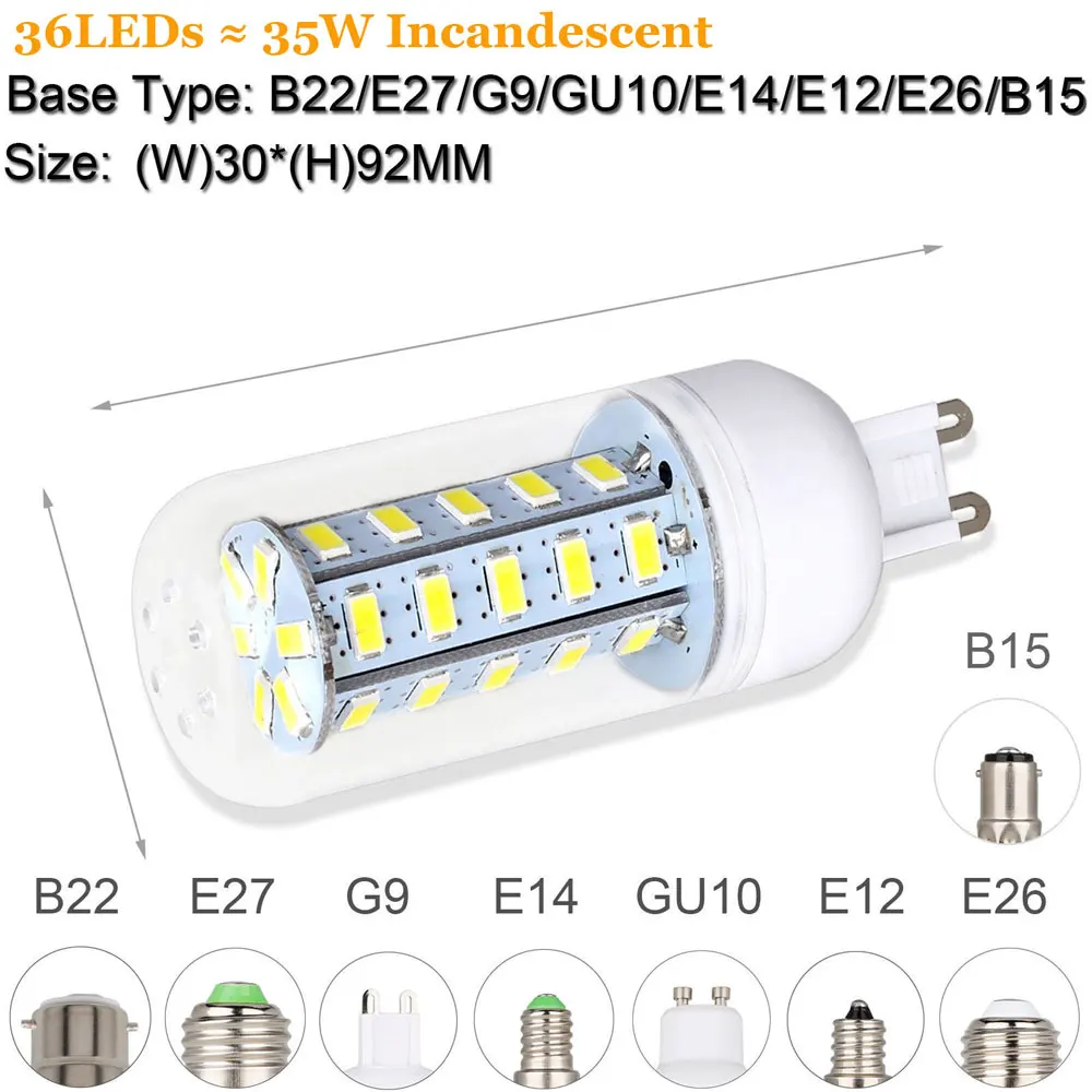36LEDs Мини светодиодная лампа «Кукуруза» E27 E14 B22 штык SMD 5730 чип 24/36/48/56/69/72 светодиоды 220V Светодиодный светильник 360 Угол луча мы осуществляем прямую светильник - Испускаемый цвет: 36LEDs