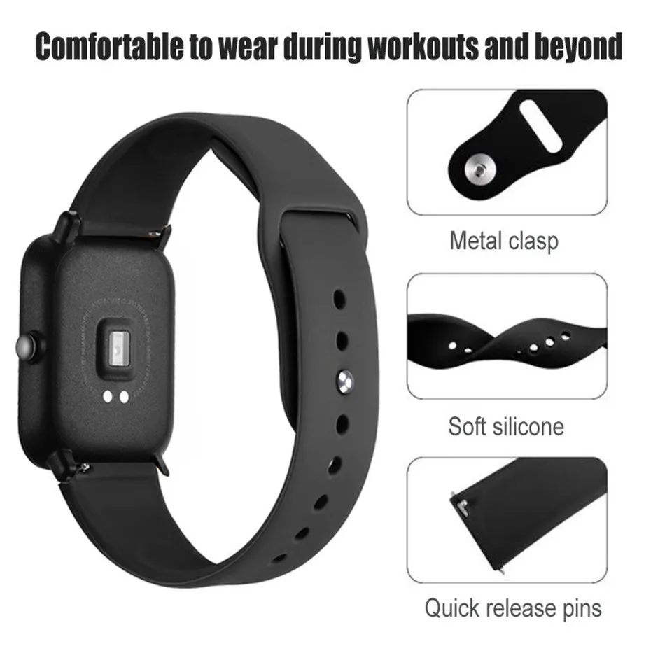 20 мм Мягкие силиконовые полосы для Xiaomi Huami Amazfit Bip маленький ремешок наручных