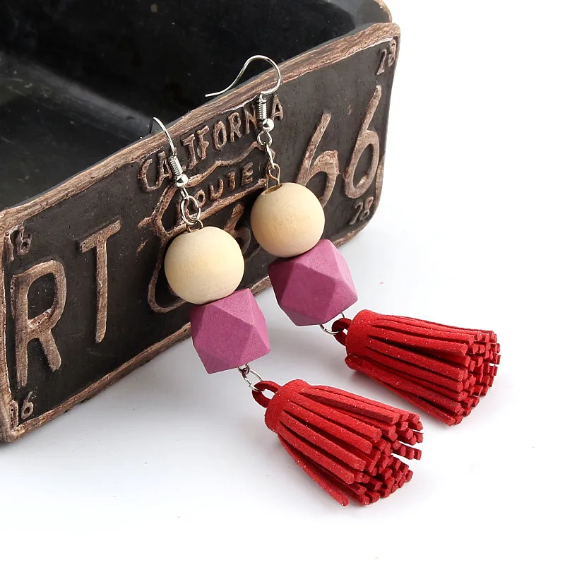 1 пара красные женские модные серьги капли квадратные и круглые деревянные