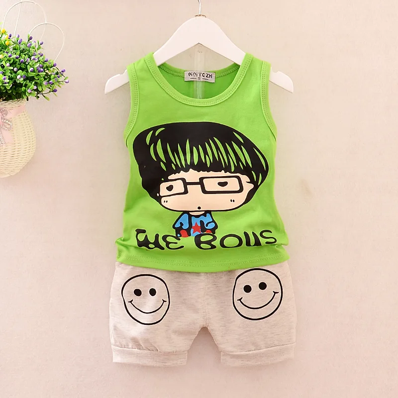 Akexiya 2017 summer boys sets baby Kids Clothes cartoon suit vest 2pcs set toddler clothes Sports children Suit | Детская одежда и