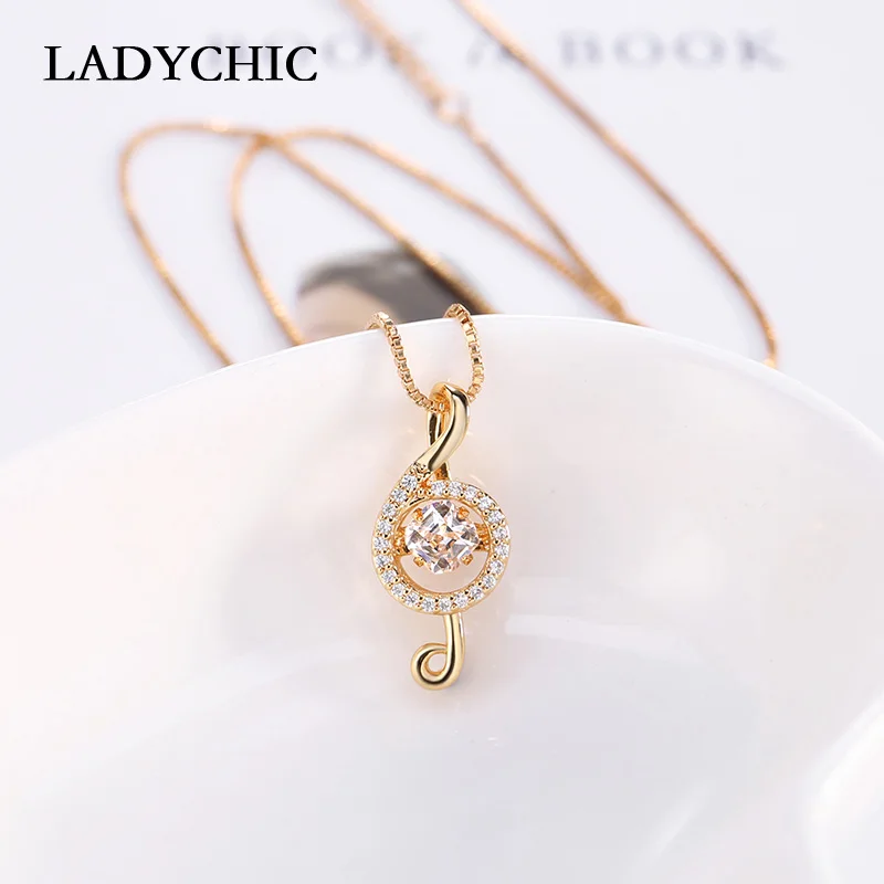 LADYCHIC, Классические Подвески с музыкальной нотой, ожерелья для женщин, модные, элегантные, розовое золото, цвет, для свадебной вечеринки, ювелирные изделия, цепочка, LN1117