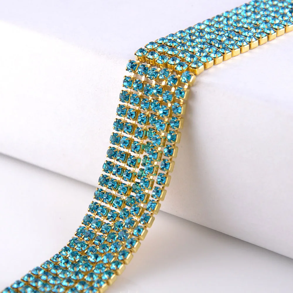 10 ярдов 1 ряд Золотая основа стразы чашка цепь lt Col топаз камни не горячей фиксации