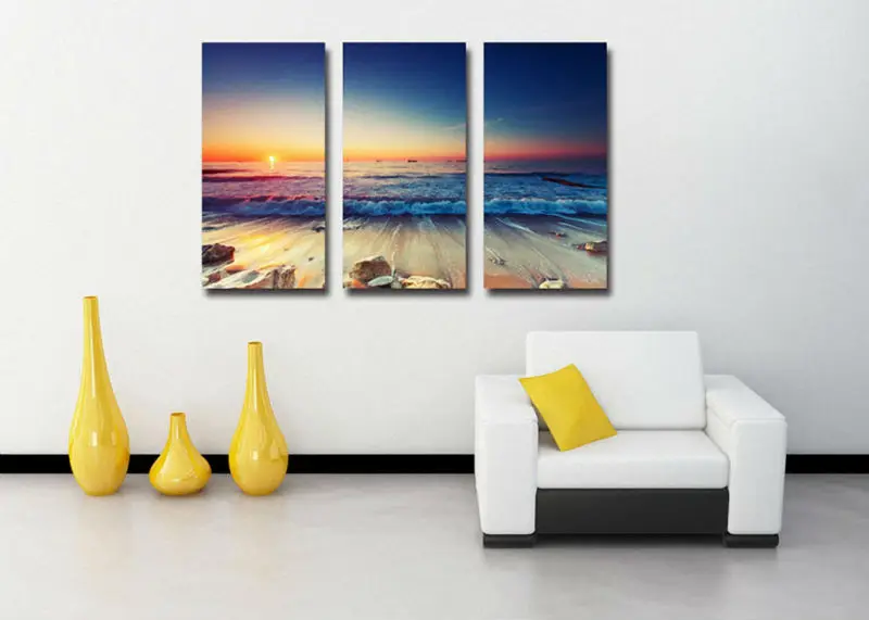 

Print 3pcs Sunset Beach painting modern home decor canvas Wall Art picture print seascape Painting on Canvas art print /Pt0294