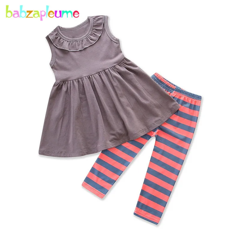 

2Piece/1-5Years/Toddler Girls Summer Clothing Sleeveless Cotton Children T-shirt+Stripe Pants 2018 New Kids Clothes Set BC1036-1