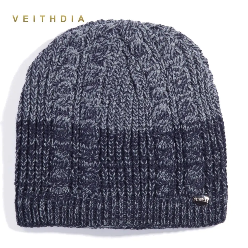 Зимние мужские шапки VEITHDIA вязаные шерстяные однотонные двухслойные сохраняющие